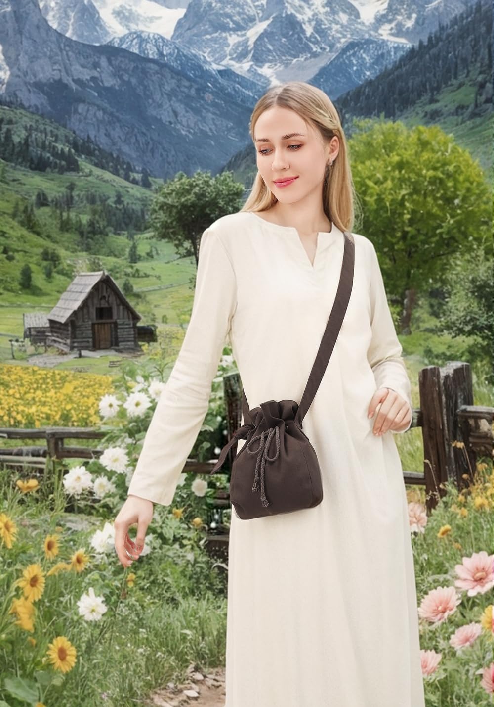 FURPHI Medieval Drawstring Shoulder Bag Renaissance Canvas Dice Bag Coin Purse Ren Faire Costume Accessories - Image 3