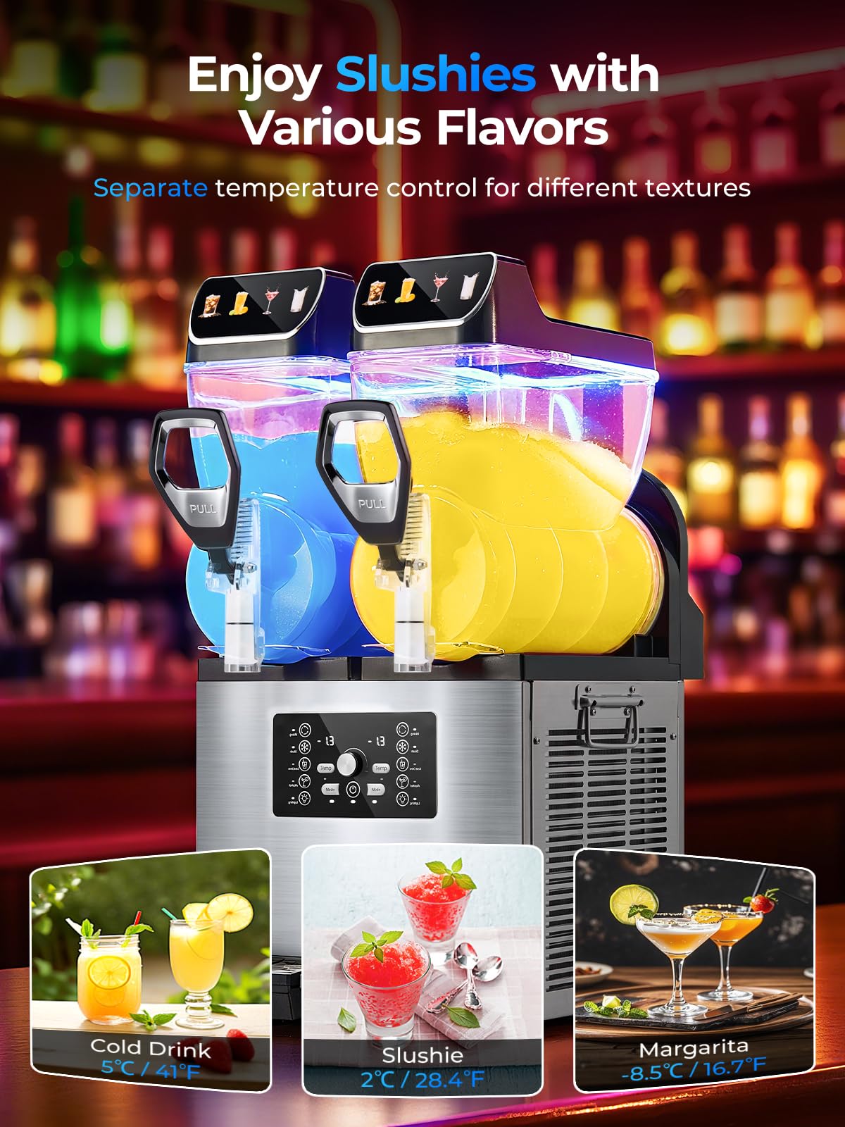 FOHERE Máquina de granizado comercial, 30L tanques granizado máquina de hielo,Control de tanque independiente, máquina de granizado para restaurantes, cafetería bares fiesta