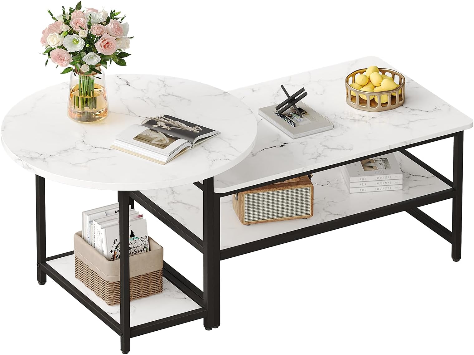 Glass Coffee Tables for Living Room, White Mid Century