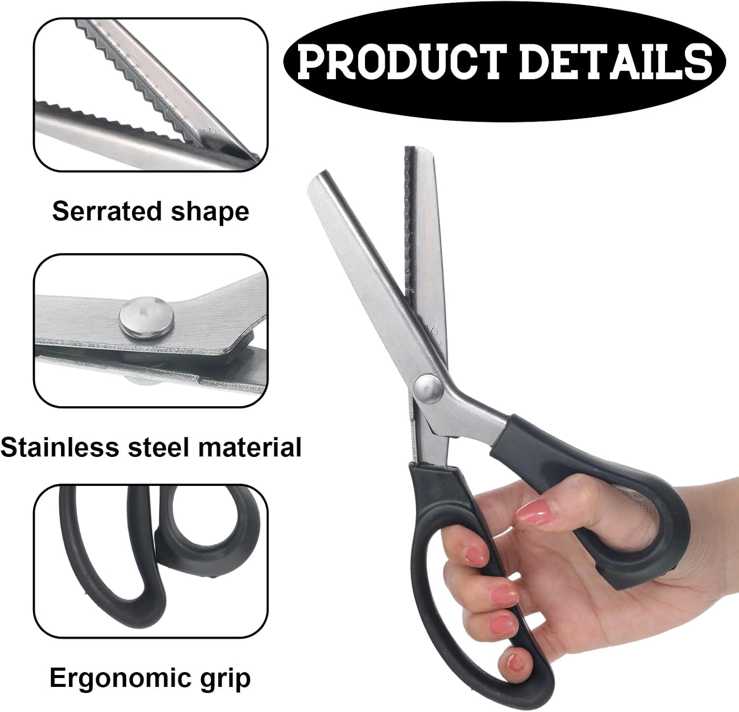 8.8" Zig Zag Scissors, Sewing Pinking Shears for Fabric Cutting | Scrapbook Scissors for Sewing Fabrics Leather and Craft Paper, Comfort Grips Crafts, Professional Handheld Dressmaking