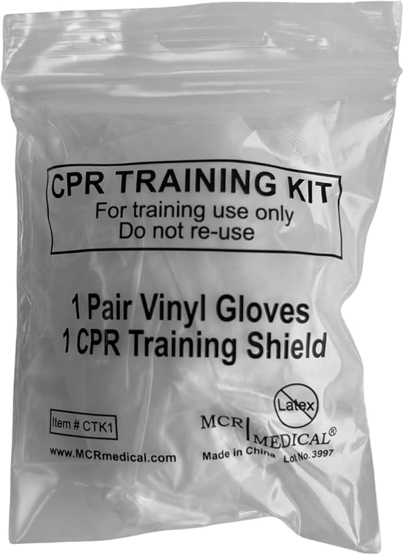 Kits de entrenamiento de RCP y primeros auxilios, escudo y guantes, paquete de 100 | MCR Médico | Kits de capacitación en RCP para estudiantes con protector facial y guantes de vinilo sin látex, envueltos individualmente para el aula, juego de 100