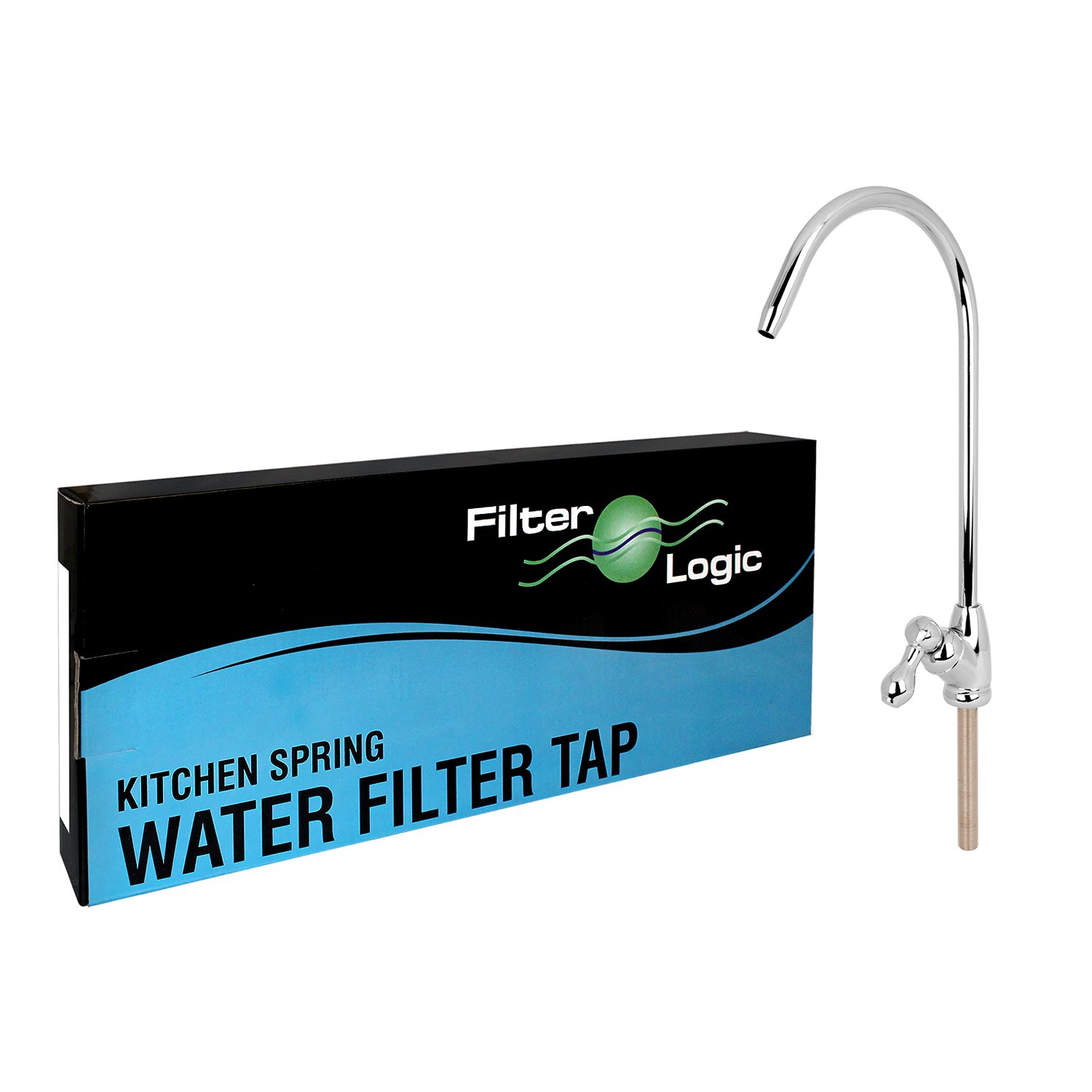 FilterLogic Faucet Chrome Quarter Turn Baseball Bat Lever - Kitchen Sink Drinking Water Filter Tap- Stainless Steel Swan Spout
