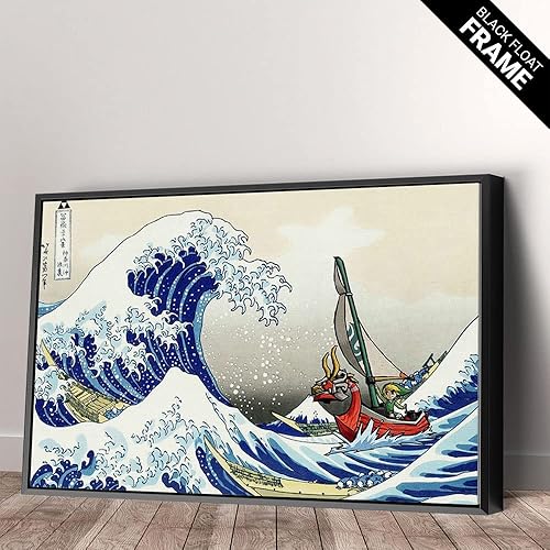 Miniatura 3 de The Legend of Zelda Great Wave off Kanagawa Canvas Wall Art Framed Print Home Decor Hand Made - Various Sizes (18in x 12in Gallery Wrapped)