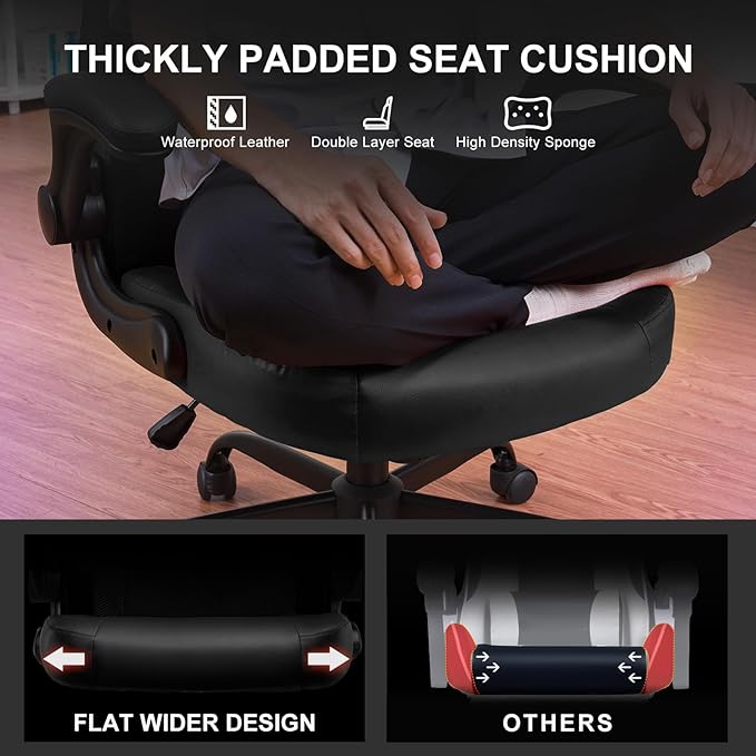 GTPLAYER Video Gaming Chair, Ergonomic Computer Gaming Chair with Flip-Up Armrests and Adjustable Height, Comfortable Desk Chairs with Built-in Lumbar Support, Recliner with 360°Swivel (Dark Black)