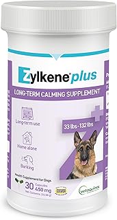 Vetoquinol Zylkene Plus Long-Term Calming Supplement with Alpha-Casozepine and White Fish Muscle Hydrolysate for Large Dogs 33-132lbs, Daily Behavioral Support for Dogs, 450 mg