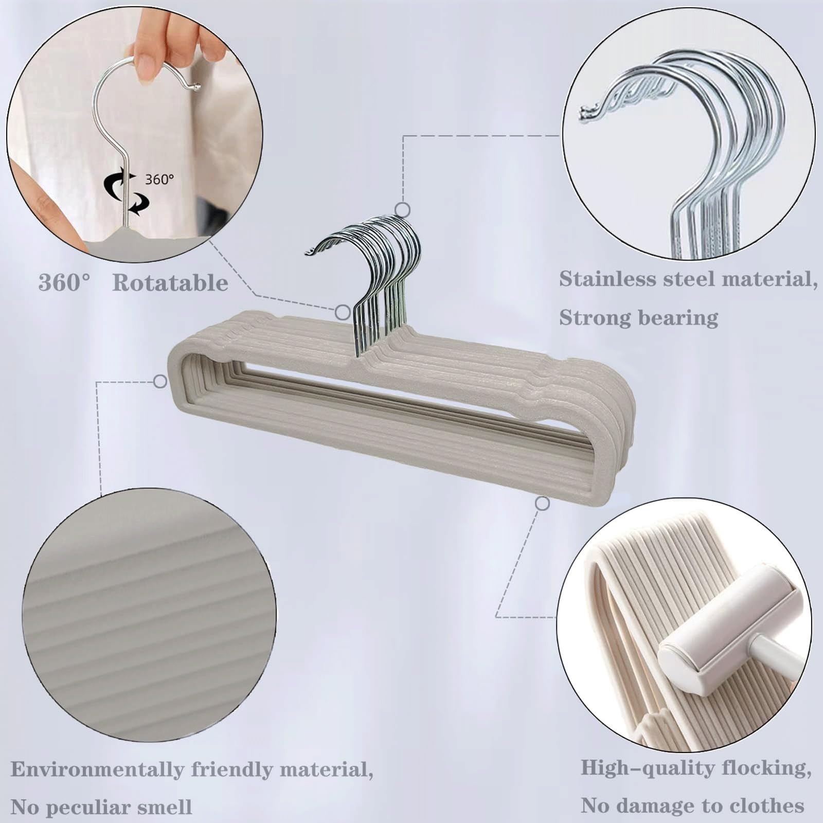 Rutschfeste Samt-Kleiderbügel, 30 Stück, sparend, dünne Kleiderbügel mit 360° drehbarem Haken und stabil für Kleiderschränke, ideal für Hemden, BHs und Shorts, Grau