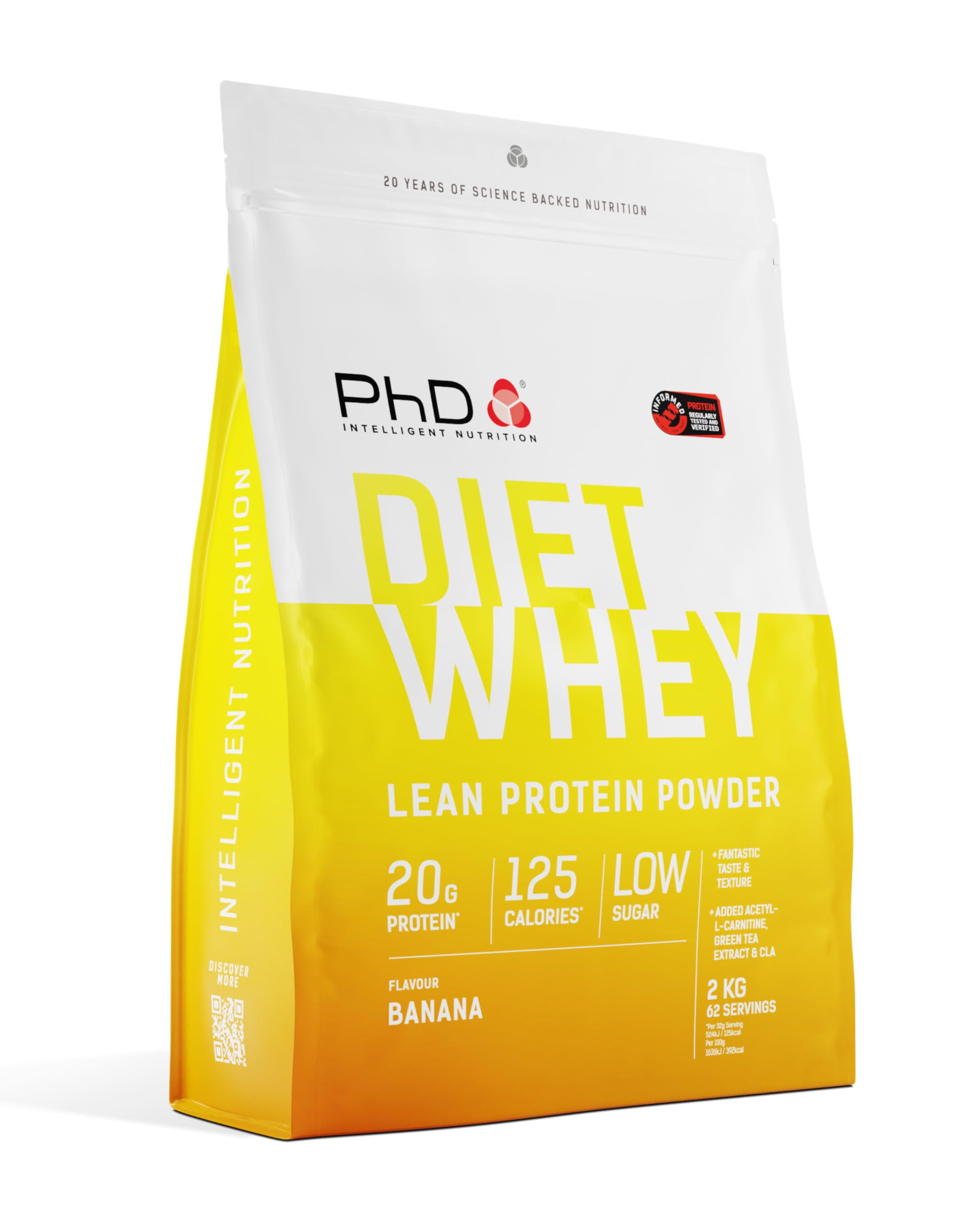 PhD Nutrition Diet Whey Low Calorie Protein Powder, Low Carb, High Protein Lean Matrix, Banana Diet Whey Protein Powder, 80 Servings Per 2 kg Bag