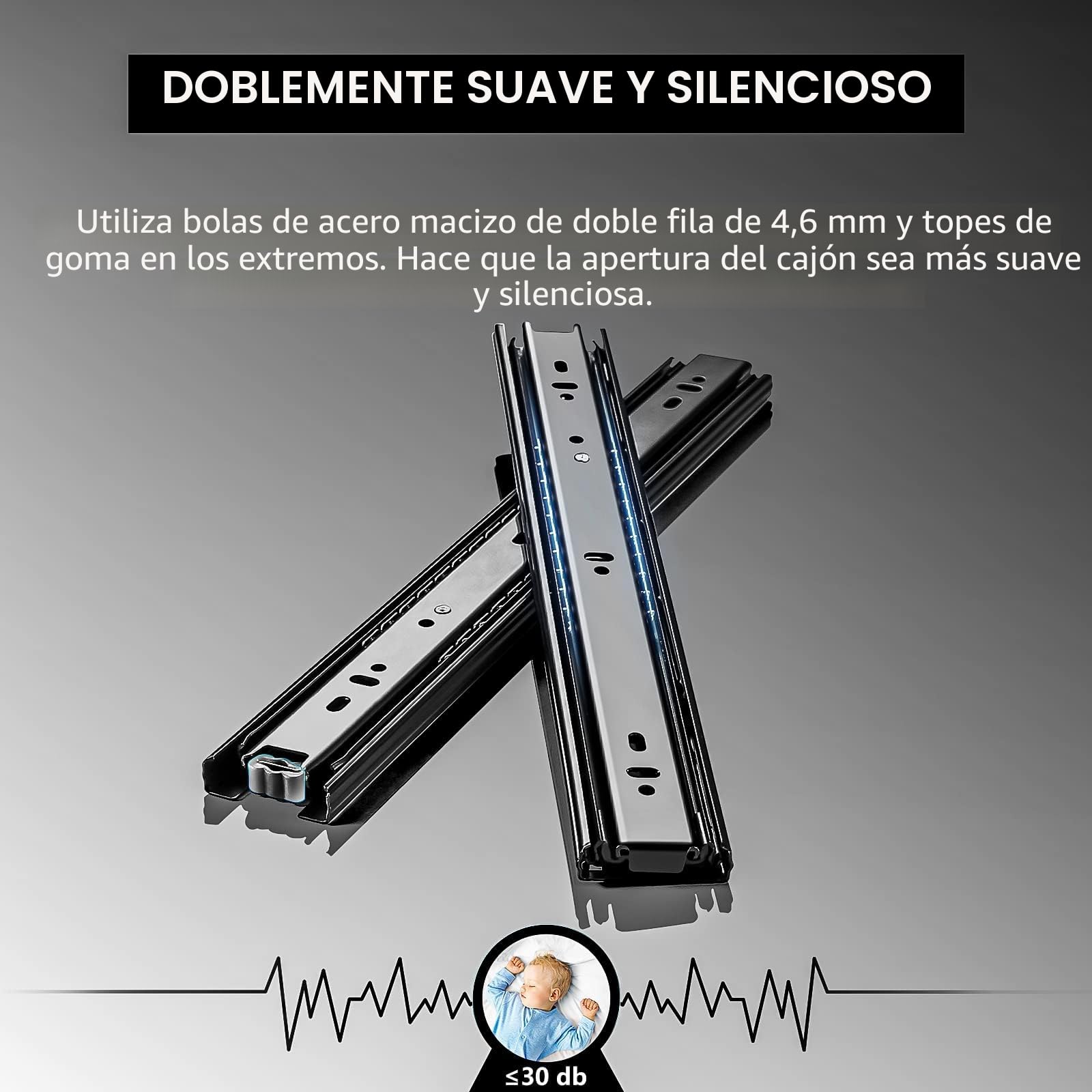 AOLISHENG Guias Correderas Para Cajones 200mm Rieles Para Cajones Extensión Completa 45 KG Capacidad Carga Guías Laterales Para Cajones Con Rodamiento de Bolas 1 par (2 piezas)