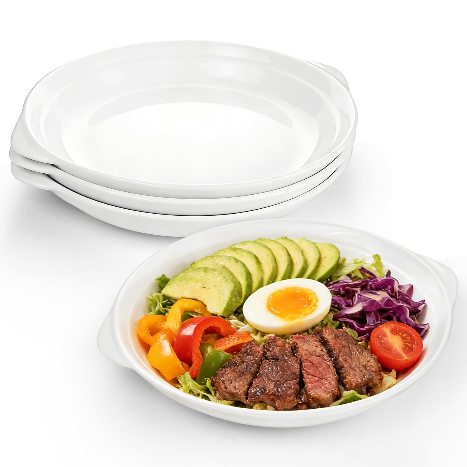 Aleker Oval Ceramic Serving Dishes with Handles Set of 4, 8 in White Porcelain Baking Dish Dinner Plates Lasagne Dishes for Roast, Shepherd’s Pie, Lasagne, Mash Salad, Dessert Oven & Dishwasher Safe