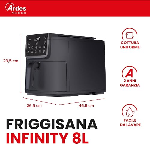 ARDES - ARFRYA05L Friteuse à air FRIGGISANA INFINITY 8L - Friteuse à air mince XL à cavité super profonde en métal capacité de 8 litres - AirFryer avec écran tactile numérique et minuterie de 60' - 2