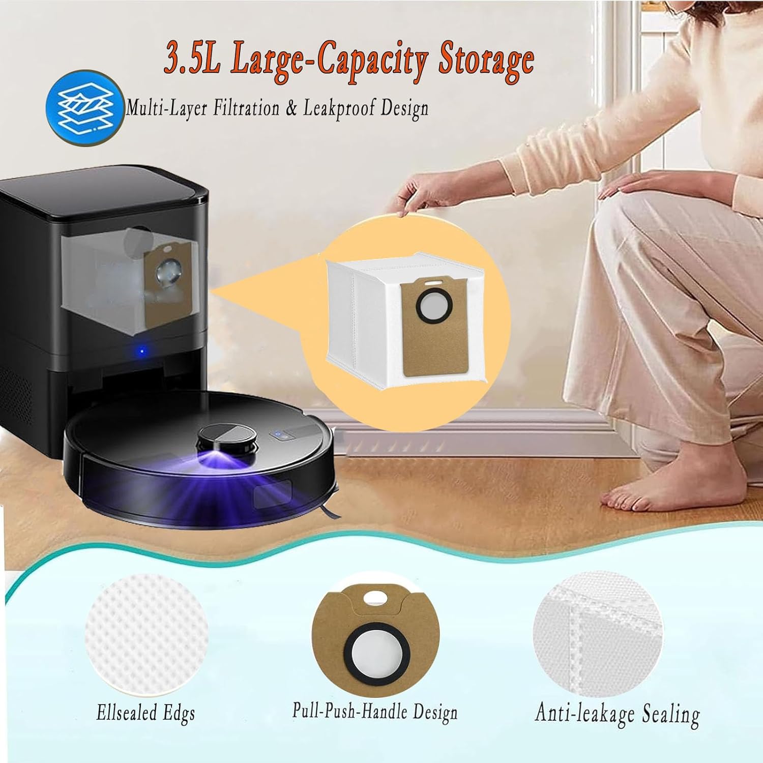 MS1 MAX Replacement Parts for MONSGA MS1 MAX Robotic Vacuum Cleaner 17pcs Accessories kit,1 Roller Brush, 4 dust Bags, 4 mop Cloths, 4 dust Bags, and 4 Side Brushes