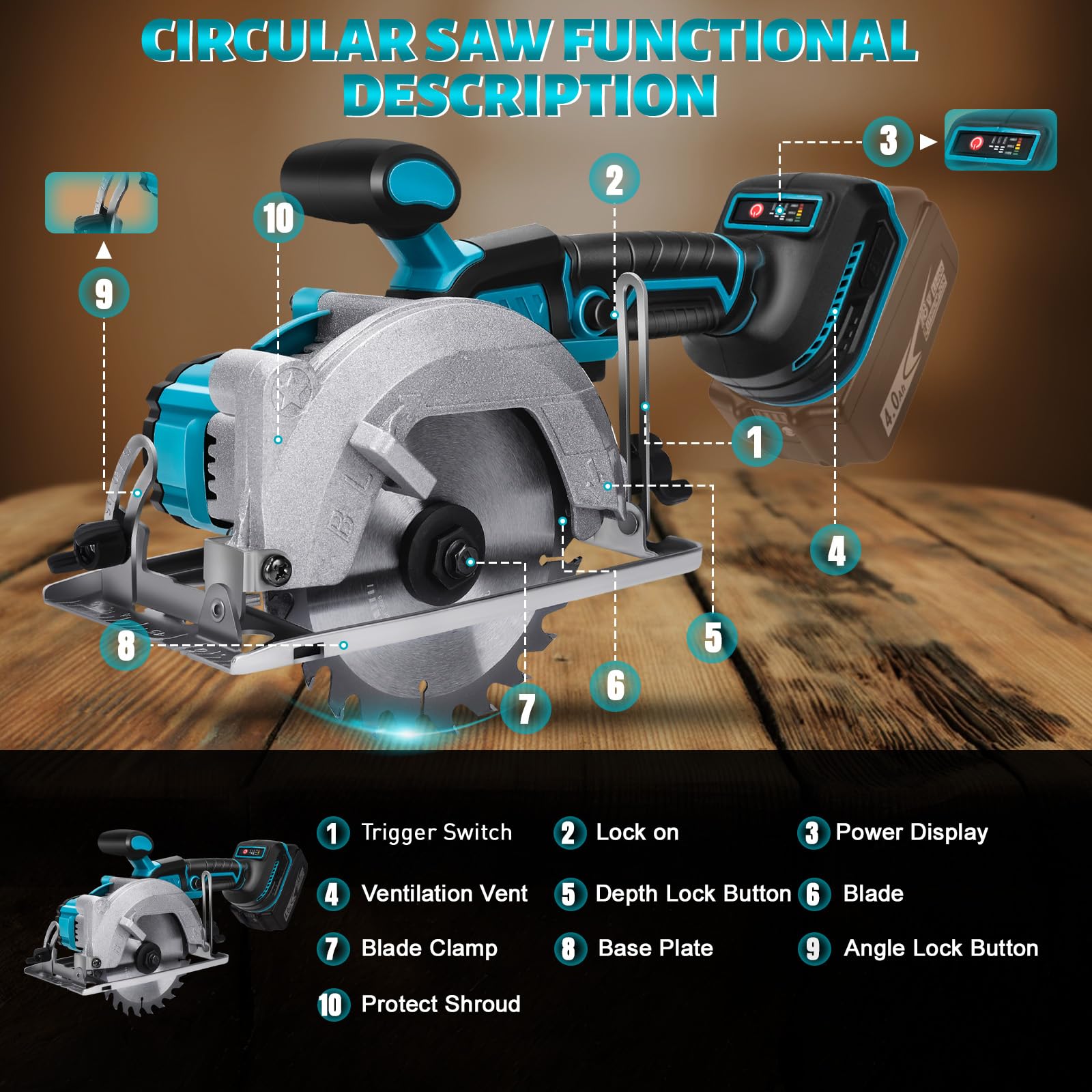 Akku Kreissäge für Makita 18V Lithium-Akku(Ohne Akku), Bürstenlose Mini-Kreissäge Handkreissäge mit 2 Sägeblättern(140mm), mit Diagonal Schneiden, 6200RPM, Ideal für Schneiden Holz
