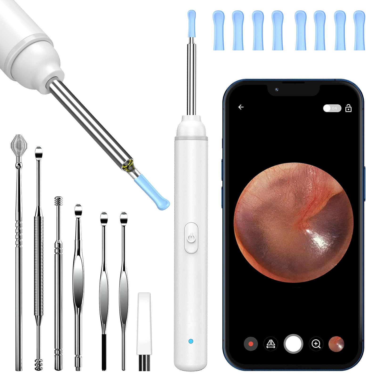 Ohrenschmalz Entferner Otoskop, AZHE 1920P Wifi Ohrenreiniger, 3,0mm Ohrreiniger IP67 Wasserdicht, Wifi Ohr Reiniger Für iPhone, iPad Und Android-Smartphones (Weiß)