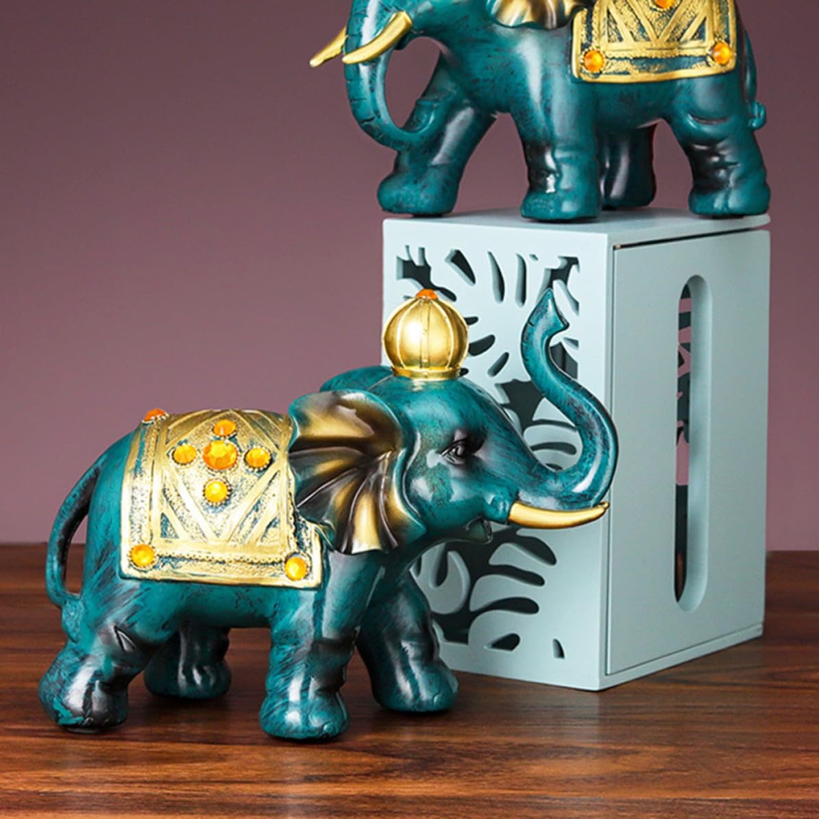 Adorno de Elefante de Resina Verde, 1 Par, Estilo Europeo