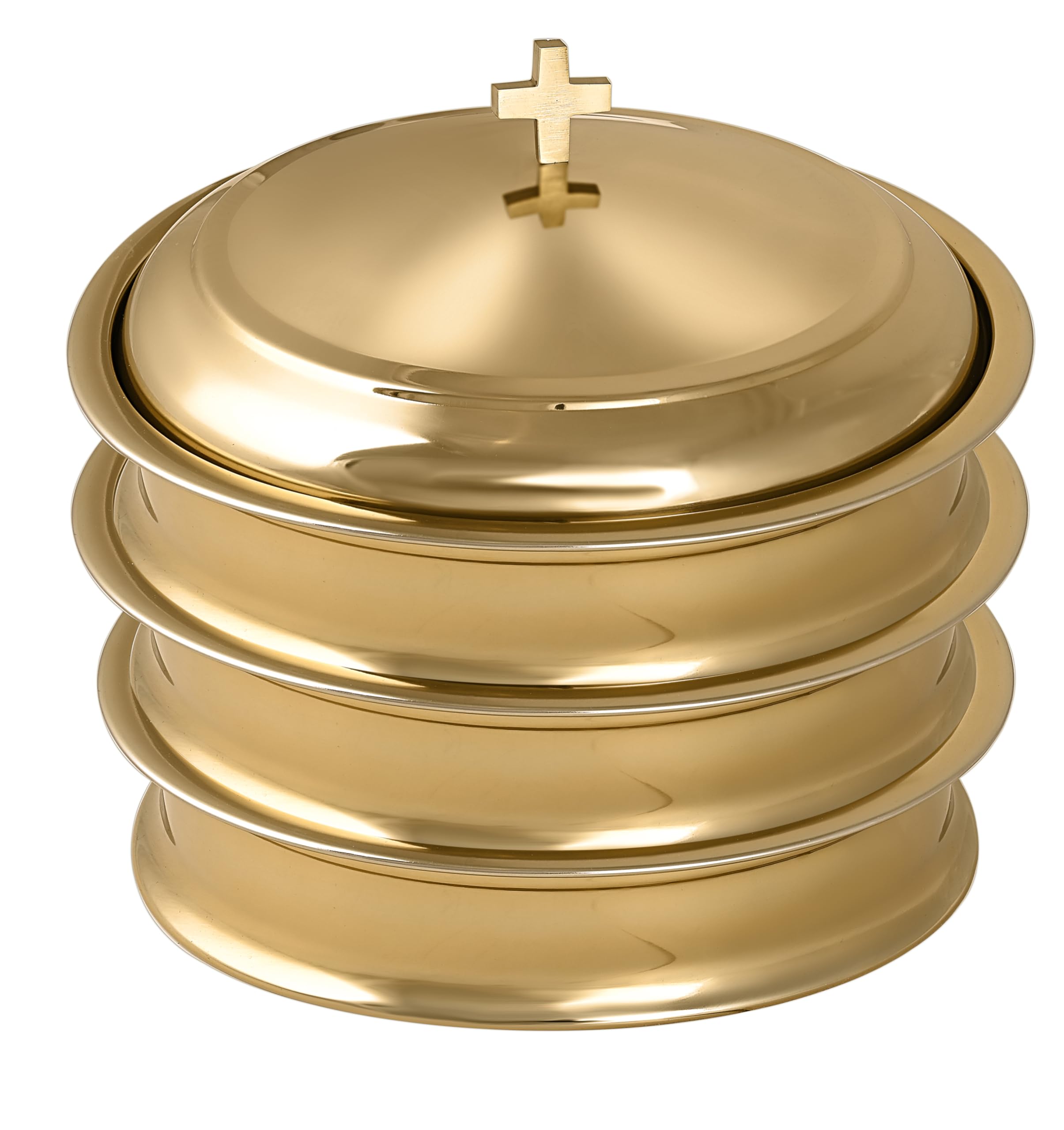 Communion Ware 3 Holy Wine Serving Trays with A Cover - Stainless Steel (Brass/Gold Shiny)