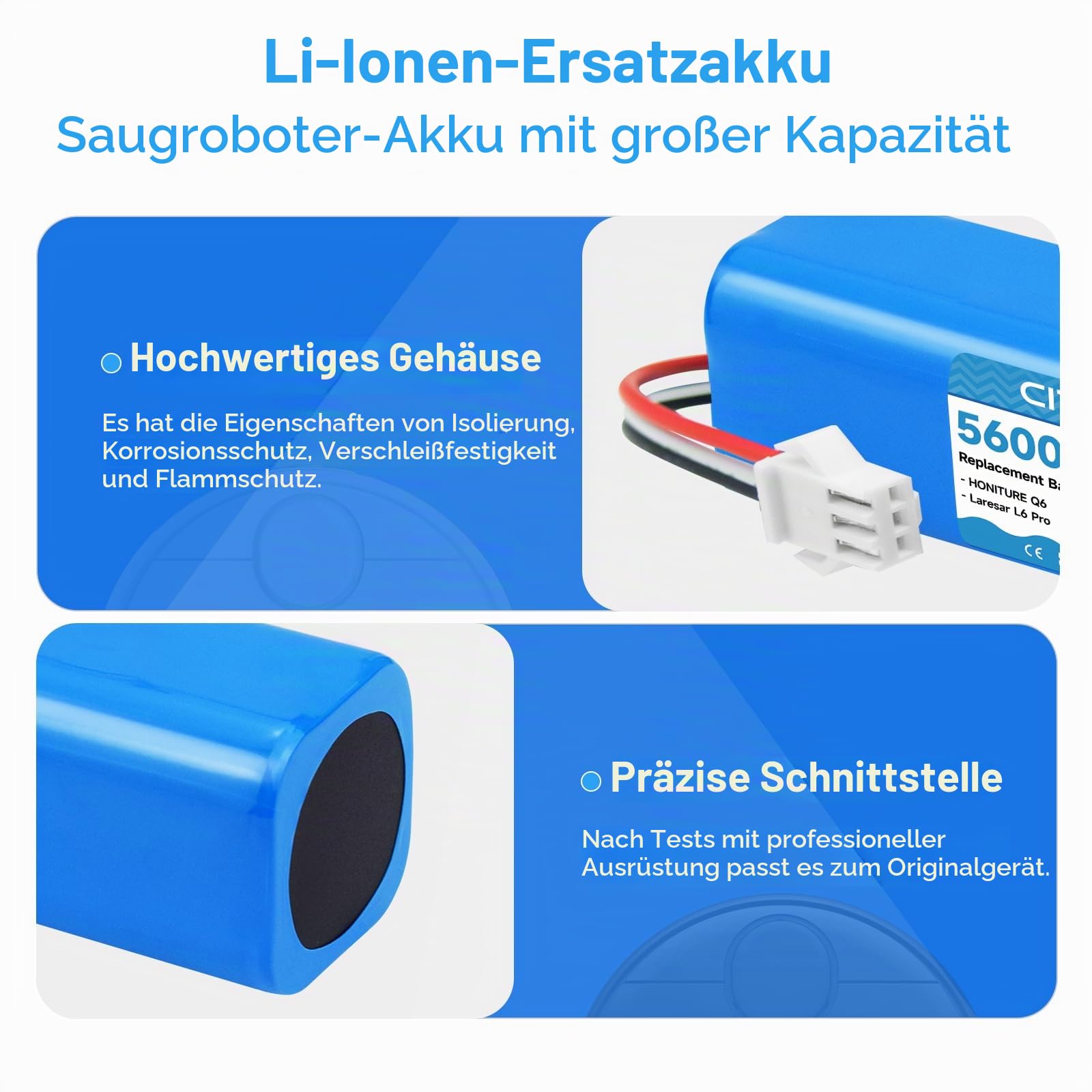CITYORK 14,4V/5600mAh Akku für HONITURE Q6/Q6 Pro, Für AIRROBO T20+ T10+ T9, Für Laresar L6/L6 Pro Laresmart, Für Ultenic T10/T10-Pro,Für Coredy L900 L900X,Für Arnagar S8/S8 Pro,Für Zoozee Z50/ Z70
