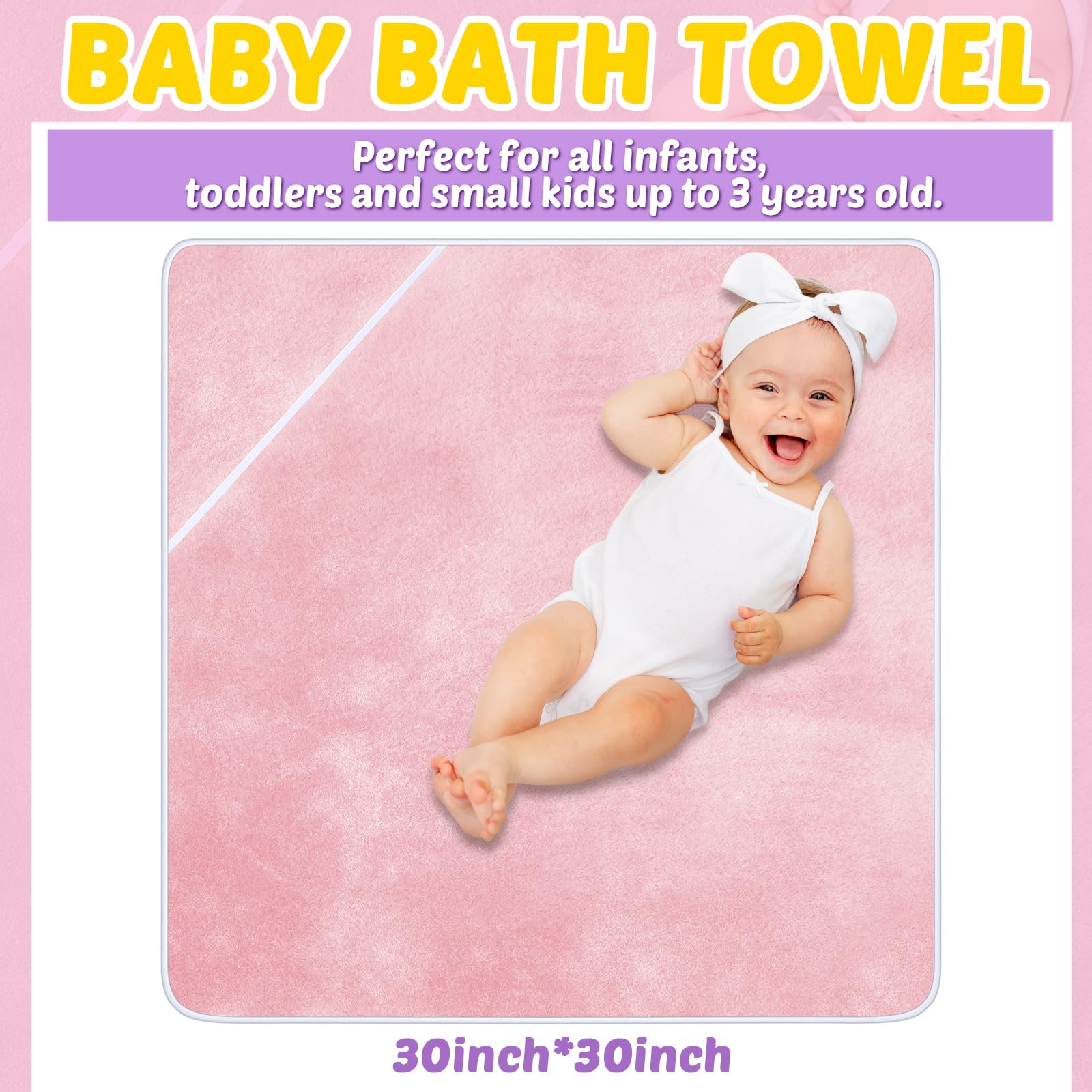 Reginary - Paquete de 4 toallas con capucha para bebé, forro polar coral, 30 x 30 pulgadas, suave y absorbente, manta de baño con capucha para recién nacidos, niños, niñas, suministros de regalo de