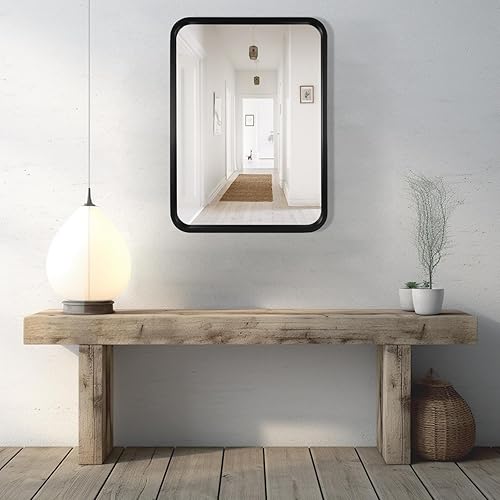 Miniatura 3 de WallBeyond Espejo de madera de 18 x 24 pulgadas para baño, espejo de pared con marco de madera, espejo rectangular montado en la pared para tocador