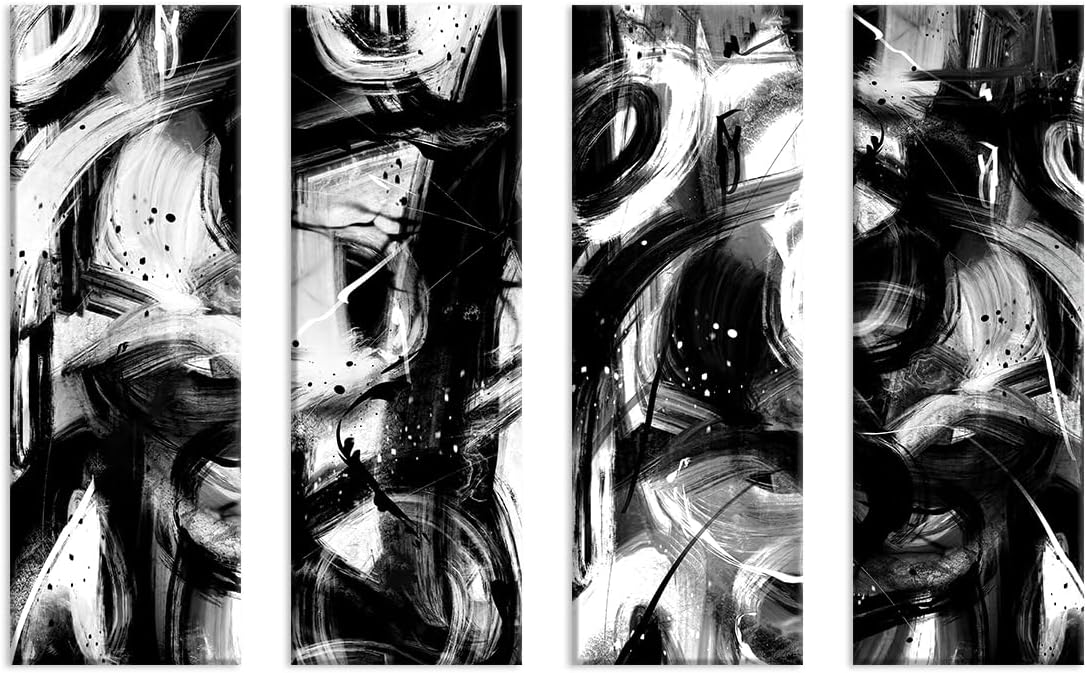 VGICH Abstract Canvas Wall Art 4 Piece, Black and White Minimalist Abstract Wall Decor Artwork for Living Room, Bedroom, Bedroom, Office (6x17 Inch)