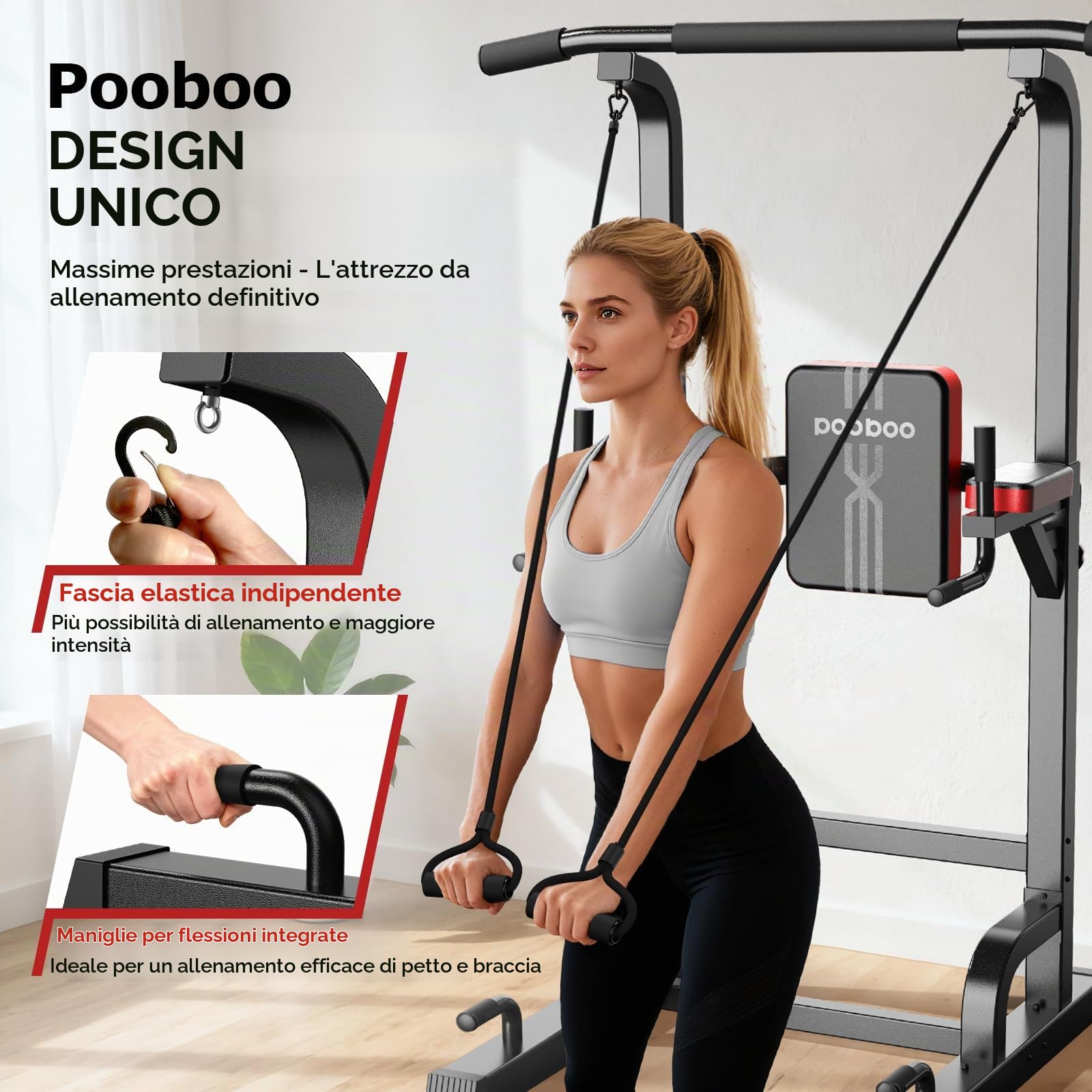 Barra per trazioni, stazione di trazione, con cavo integrato, 204,1 kg, multifunzione, regolabile in altezza, attrezzatura per allenamento di forza per palestra a casa