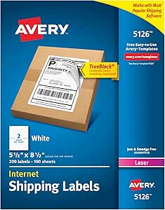 Avery 5126 Shipping Address Labels, Laser Prints, 200 labels