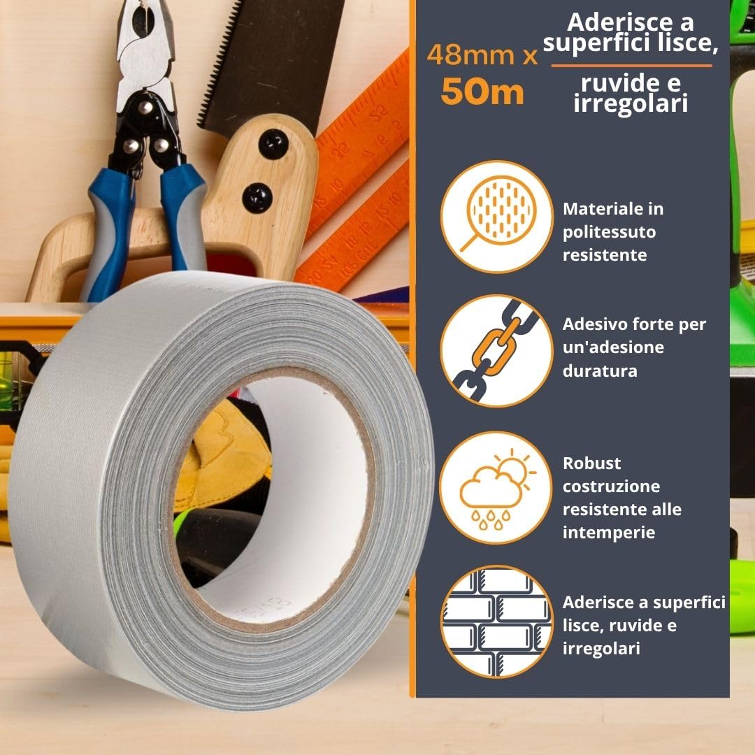 GTSE - Nastro Adesivo da Imballaggio 48 mm x 50 m argento 12 Rotoli | Fascette in nylon resistenti e autobloccanti - Multiuso, per casa, ufficio, garage e fai da te