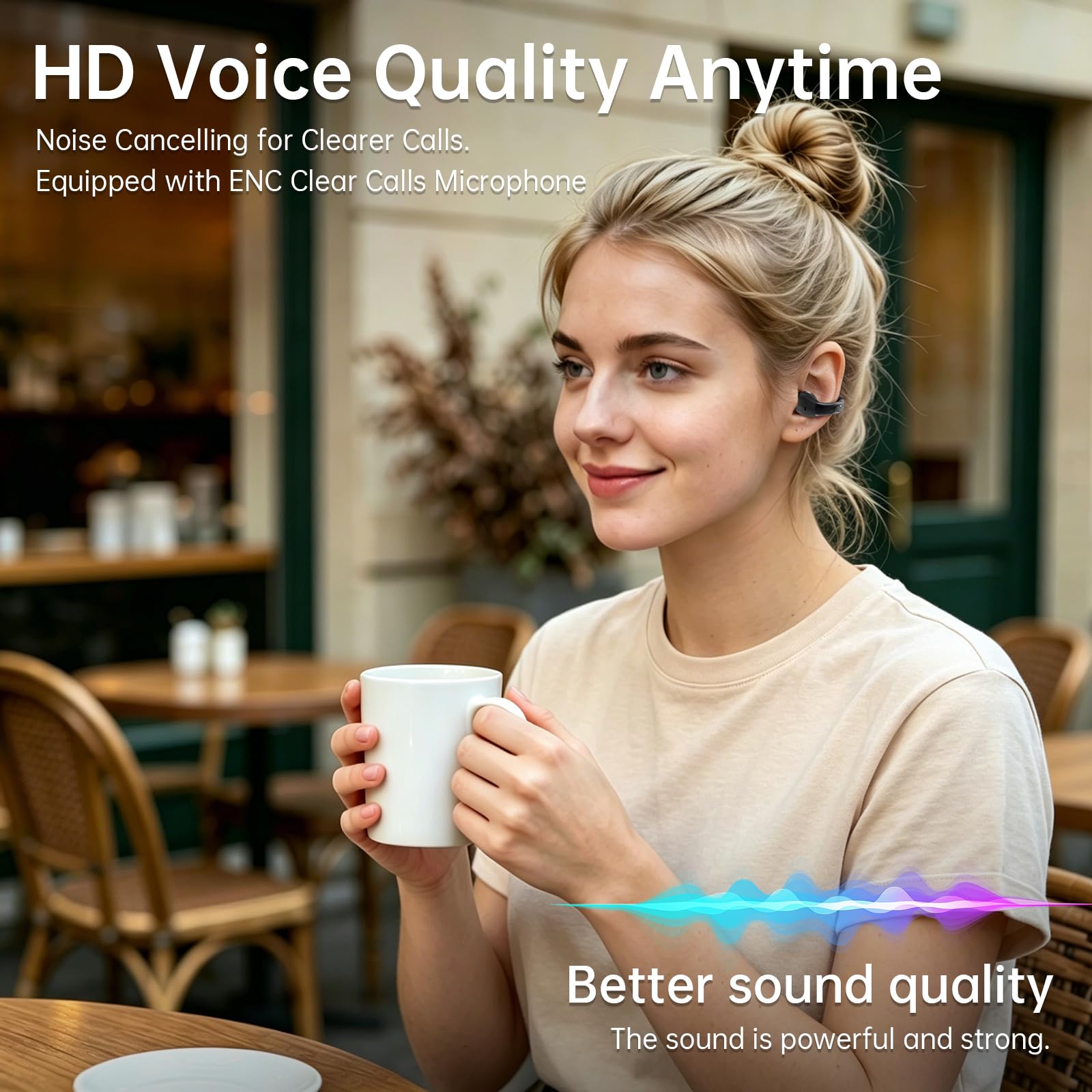 Cuffie Bluetooth 6.0 con clip, auricolari aperti con pulsanti fisici e microfono ENC, vestibilità sicura per corsa e allenamento, audio HiFi, 32 ore di riproduzione