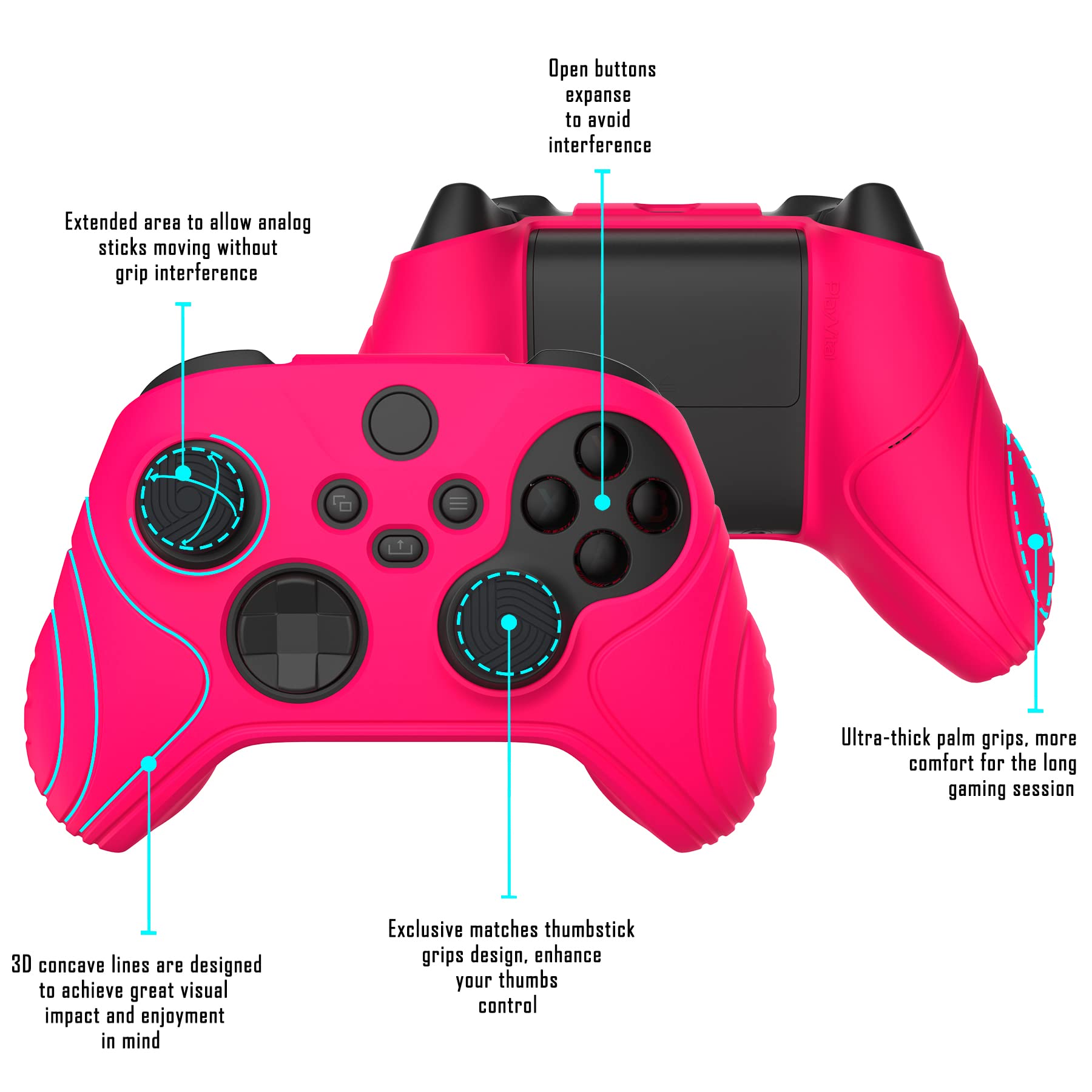 eXtremeRate PlayVital Cover Skin per Xbox Series X S Controller Joystick Custodia Protettiva Silicone Antiscivolo con 2 Gommini Coprilevette Analogiche-Simurai Edizione(Rosa Vivo) - 4