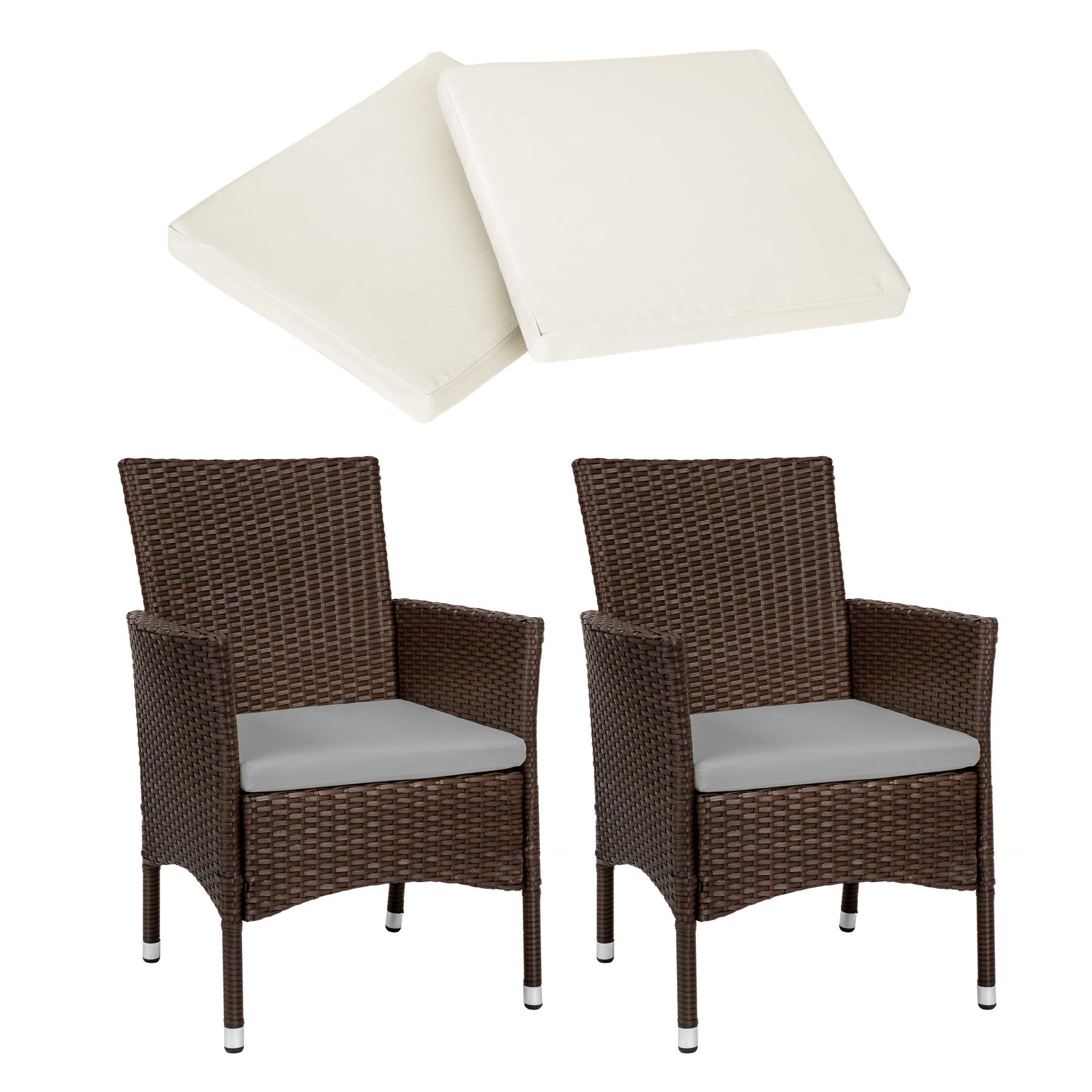 TecTake 2 x Poly rattan garden chairs set + cushions + 2 sets for exchanging the upholstery