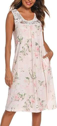 YOZLY Camisones para mujer, suave, sin mangas, vestido de noche de encaje