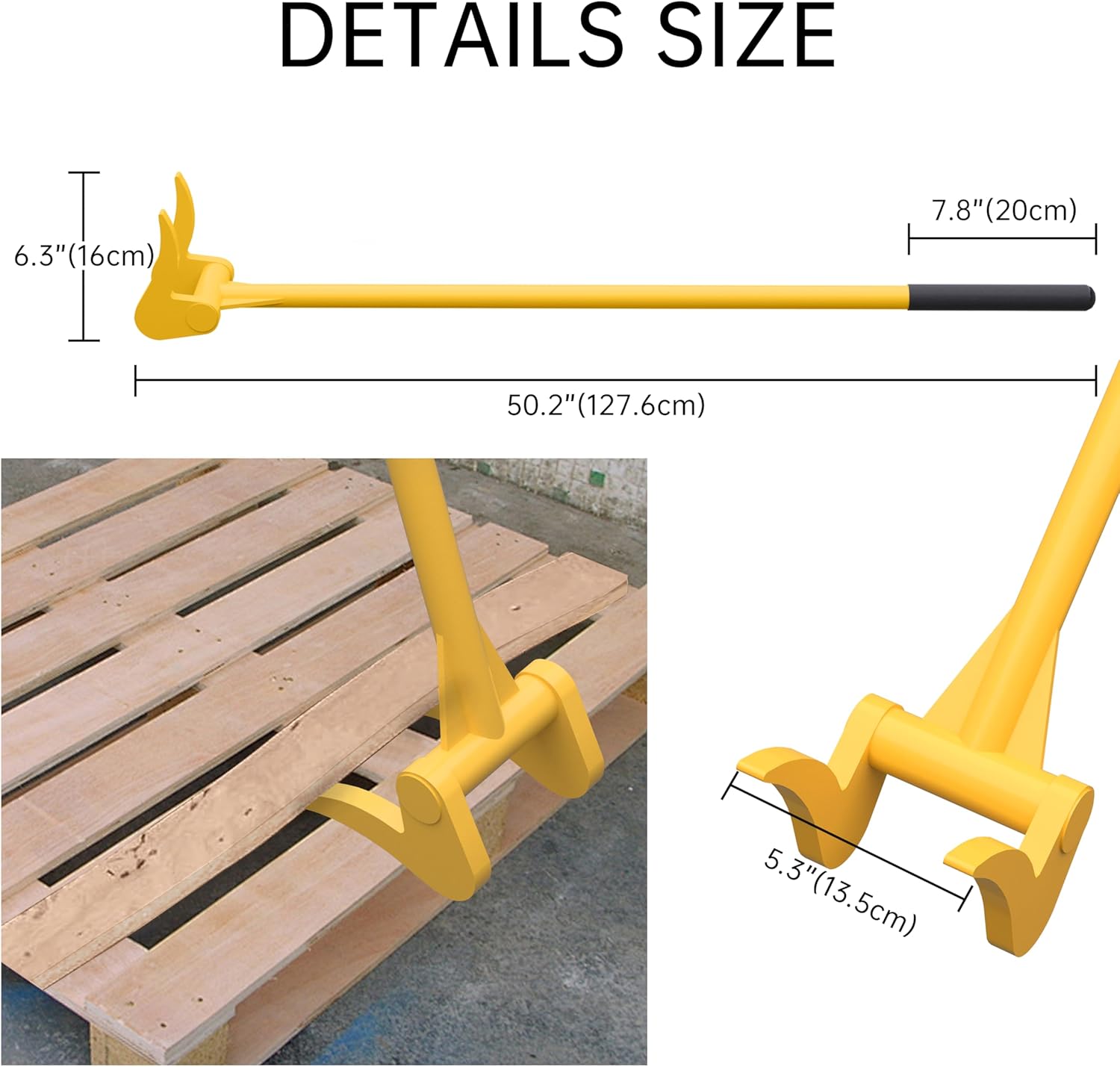 Upgrade ZOOKASEA Pallet Buster 50" with Handle, Heavy Duty Deck Board Removal Tool, Non-Slip Grip Wrecking Pry Bar, Multi-Purpose Breaker for Efficient Removal, Renovation and Construction, Yellow
