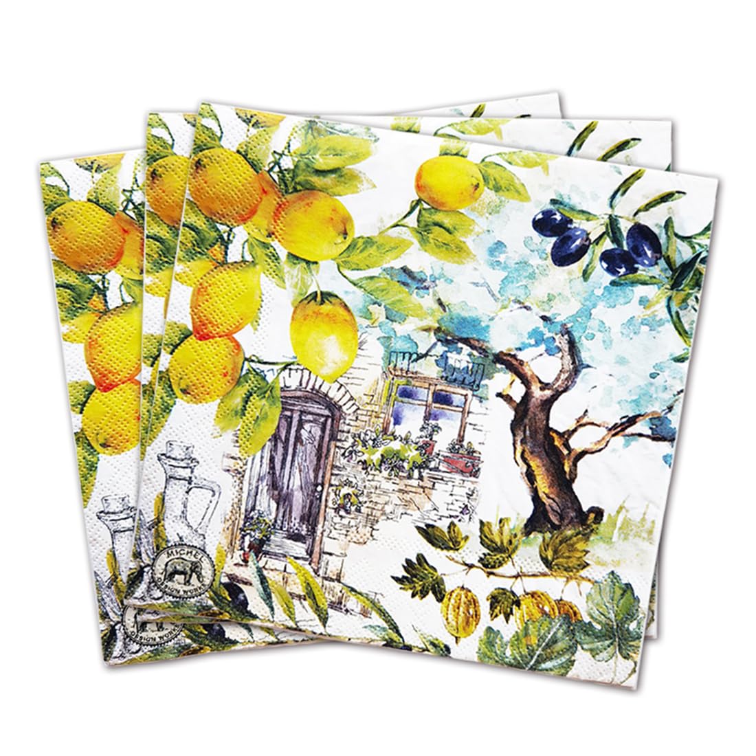 Colored Paper Cocktail Napkins, 20 Count Shabby Chic Napkins for Wedding, Dinner Tea Party Shower (Lemons & Olives from Provence Farms)