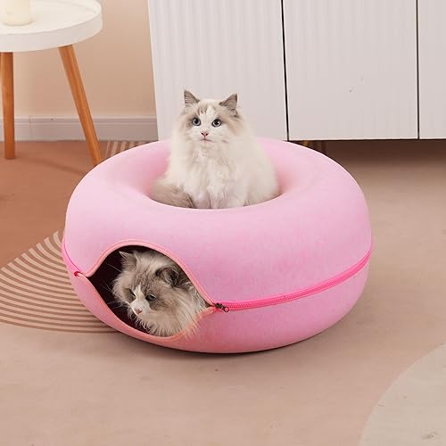Miniatura 6 de Cama tipo túnel grande para gatos de interior con 3 juguetes, resistente a los arañazos, hasta 30 libras (largo 24 x 24 x 11 pulgadas, rosa)