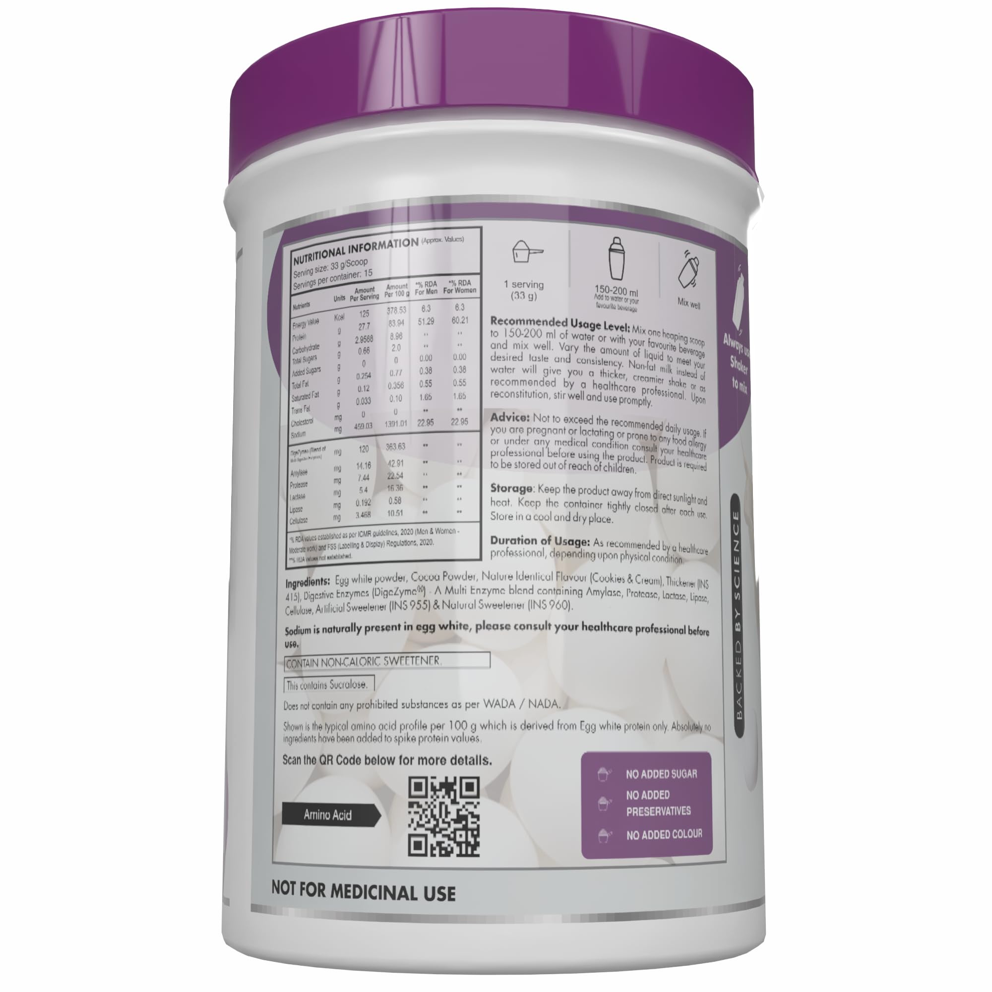 HealthyHey Nutrition 100% Egg White Protein - Low in Purine - Instant Mix - 80% Protein - Non GMO & Lactose Free - 500g (Chocolate), 15 Servings 1