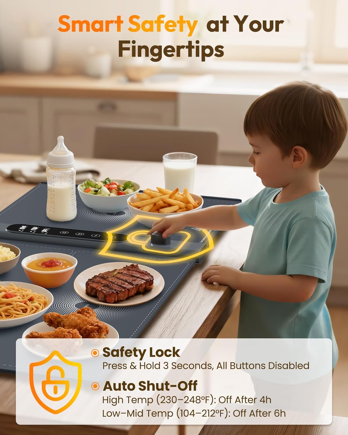 Warming Mat for Food with 3-Zone Independent Control, Extra Large 40"x17" Food Wamer Chafing Dishes with 17 Temp 6 Hour Timer, Food Warming Mat Custom 3-Zone Settings for Party Buffets Daily Use