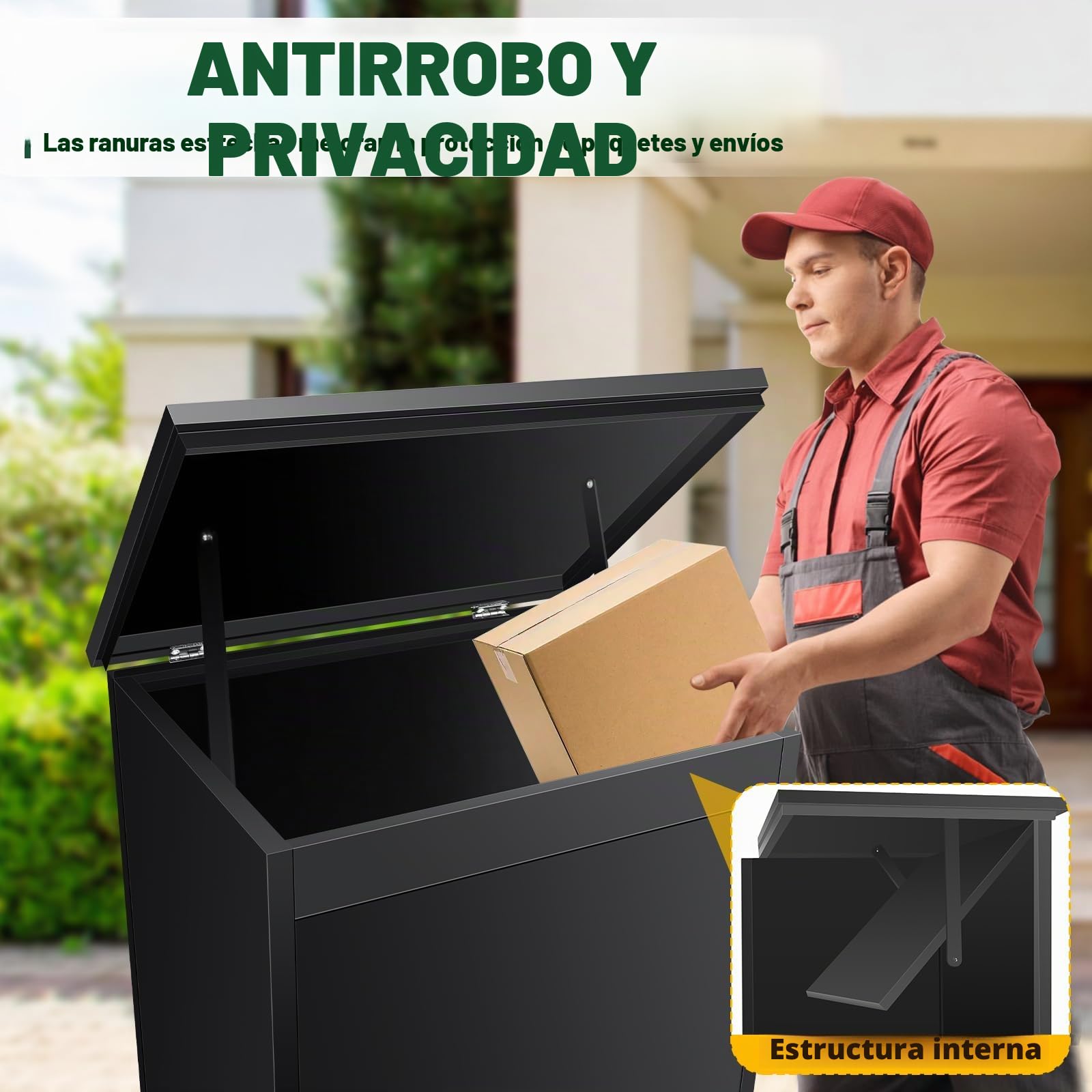 Buzón para exteriores con cerradura de combinación, acero inoxidable con recubrimiento en polvo con función antirrobo impermeable (53 x 42 x 130 cm)