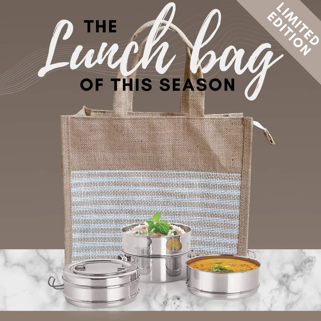 A&A Bags Stylist Jute Biodegradable Lunch Bag (Beige) 3