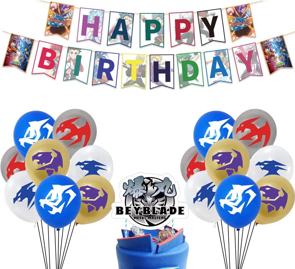 Birthday Party Decorations Supplies Banner Cake Topper Latex Balloons for Beyblade Themed Birthday Party