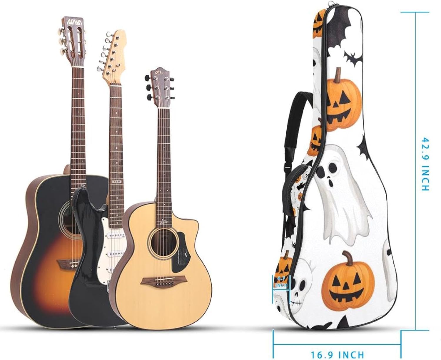 Halloween Elements Guitar Bag 40 41 42 In 2 Pockets Guitar Case Waterproof Guitar Case Resistent Oxford Cloth 0.4 In Extra Thick Sponge Padded for Acoustic Guitar