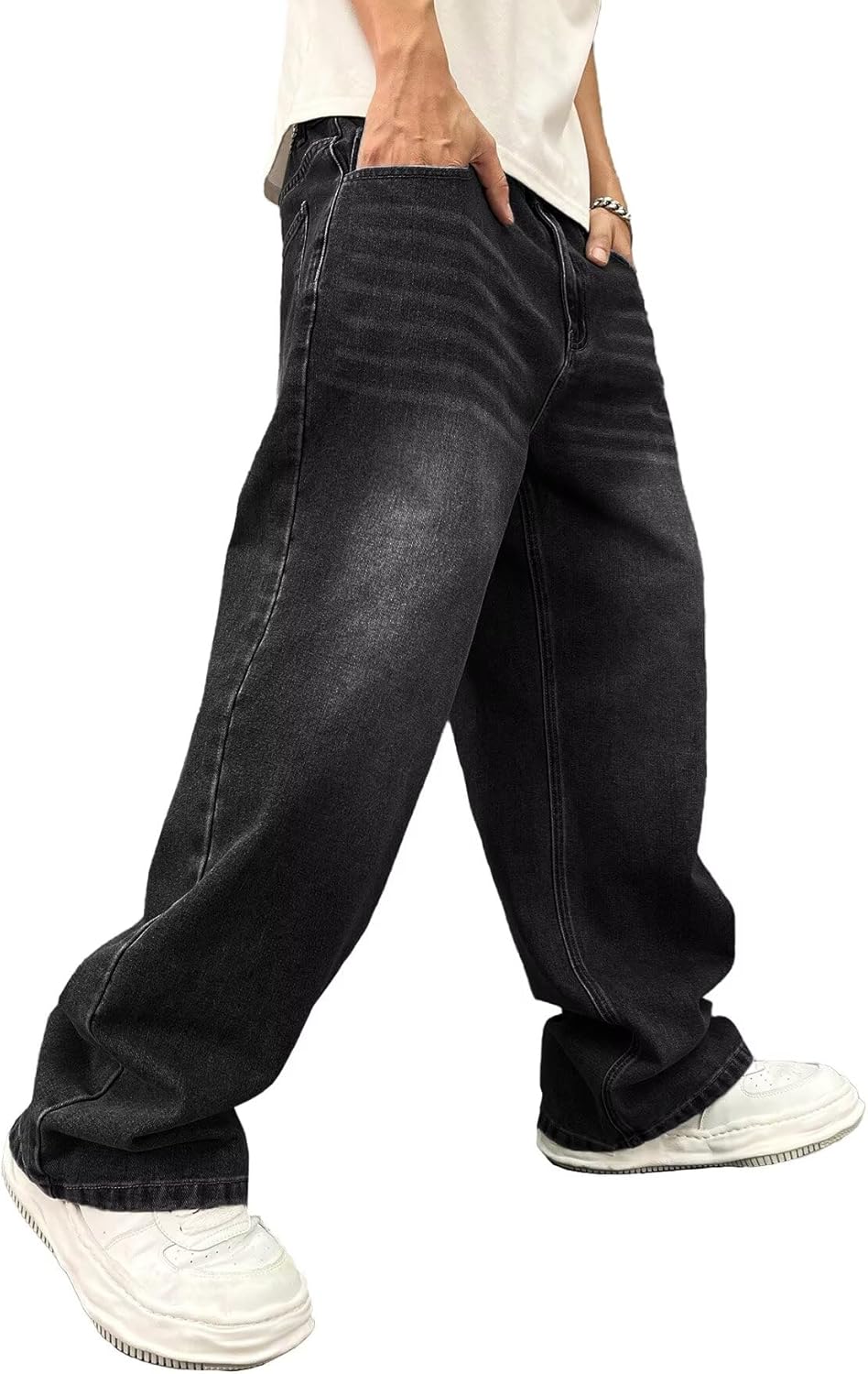 ALLABREVE Men's Baggy Hip Hop Jeans Y2k Wide Leg Denim Pants Relaxed Fit Skater Trousers Streetwear