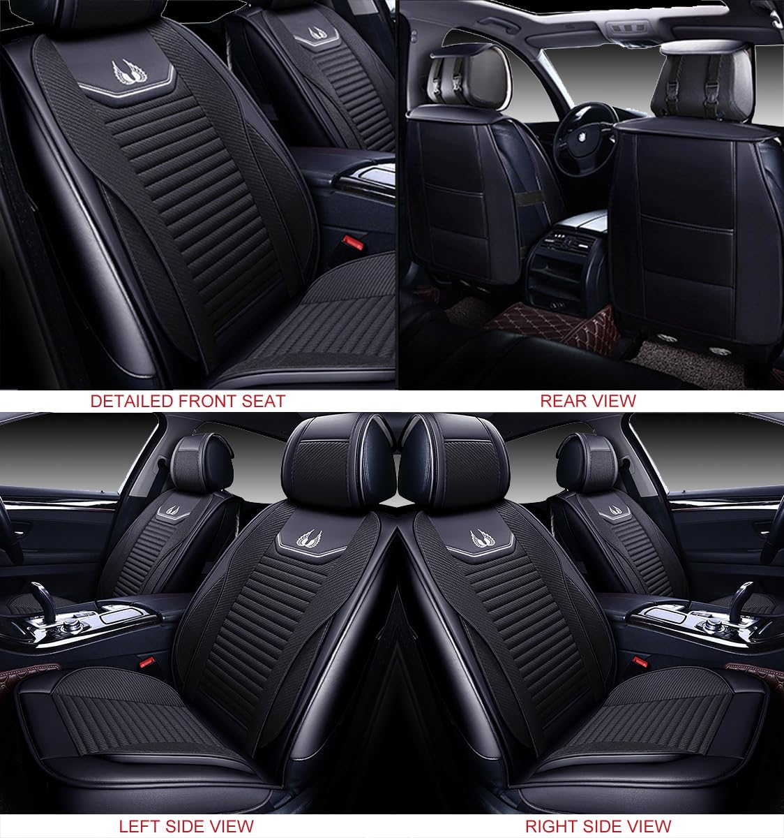 OASIS AUTO Car Seat Covers Premium Waterproof Faux Leather Cushion Universal Accessories Fit SUV Truck Sedan Automotive Vehicle Auto Interior Protector Front Pair (OS-008 Black)