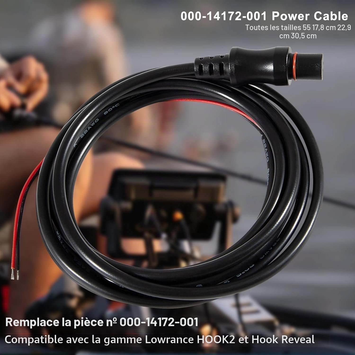 000-14172-001 Câble d'alimentation HOOK²/Reveal/Cruise pour équipement électrique de bateau de 5, 7, 9 et 12 pouces. Convient aux pêcheurs Lowrance Hook2-5-7-9-12