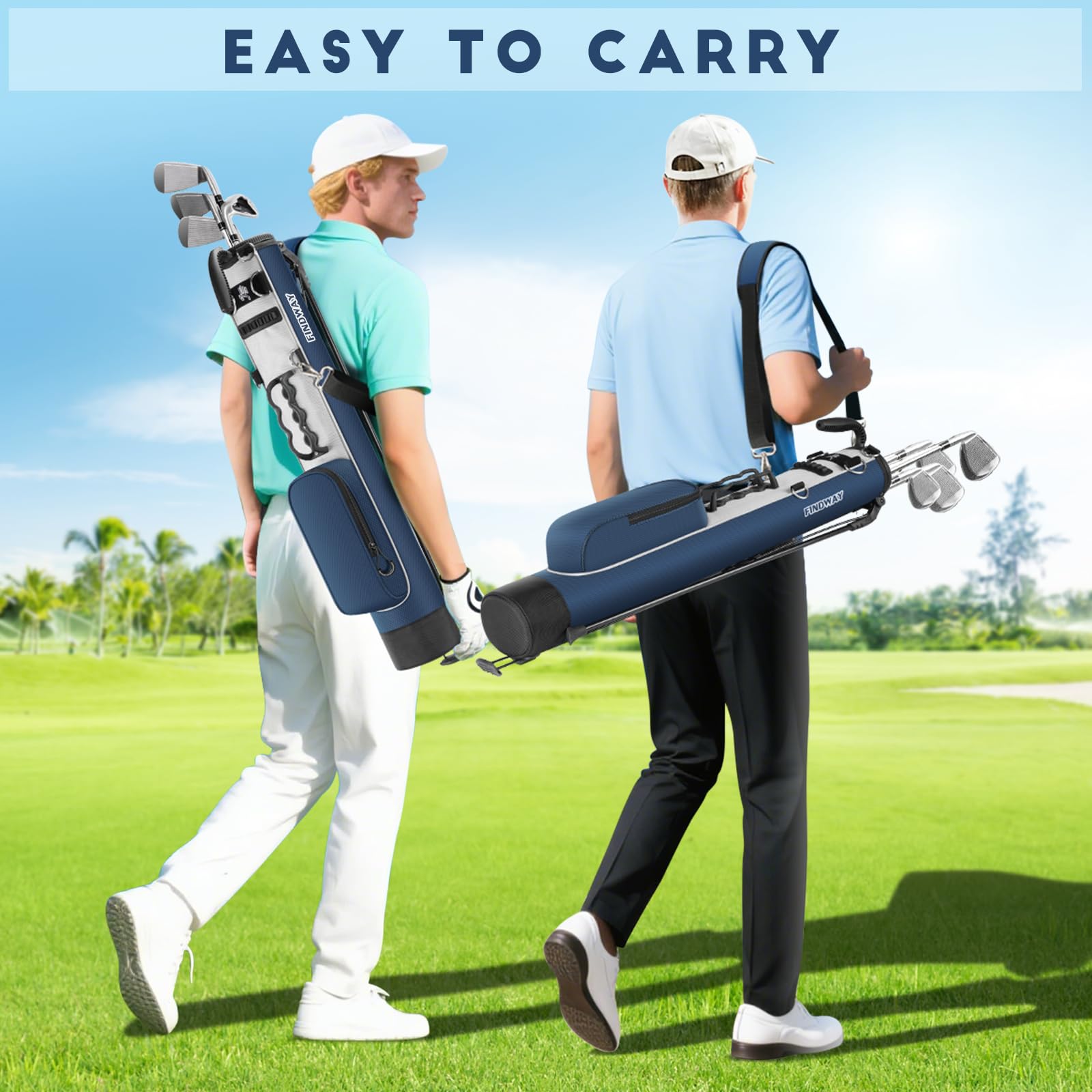 Findway Golf Bag, Golf Stand Tragetasche mit Riemen, Leichter Einfach zu tragen und haltbare Pitch n Putt Golftasche für die Driving Range, Par 3 und Executive Plätze, 80 cm Hoch