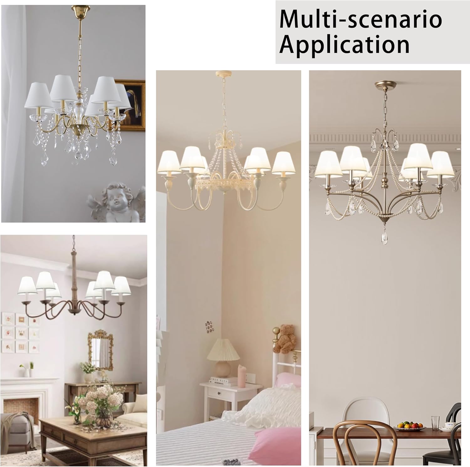 Small Lamp Shade Chandelier Shades Set of 6，Fabric Lampshade for Wall Lamp，Chandelier Shades，Small Table Lamps，For Cutting Edge Bulbs, Clip-on Fitter Lampshade，3" X 6" X 5"