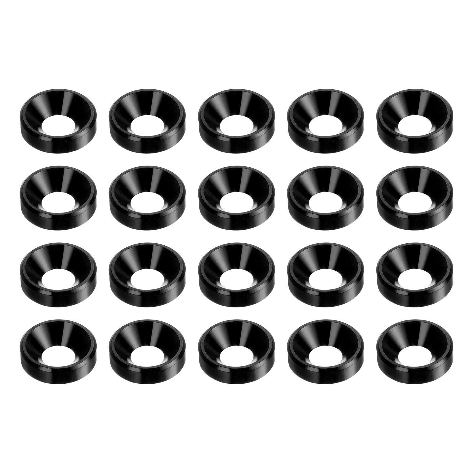 sourcing map 20pcs Countersunk Washer M4 Anodized Aluminum Alloy Finishing Washers, Screw Gaskets for Mechanical Accessories Parts, Black