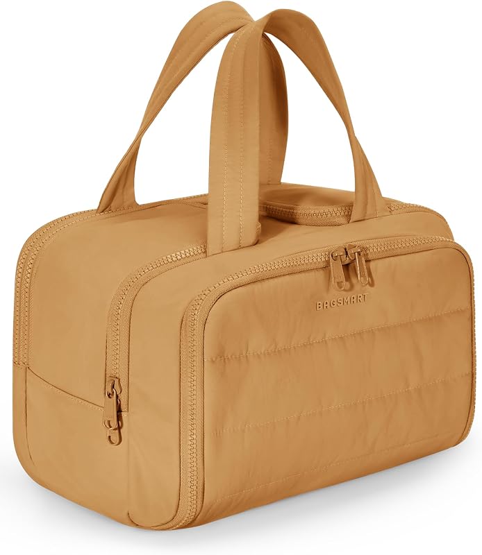 Necessaire de viagem BAGSMART Puffy com zíper, 4 compartimentos, Brownstone Yellow, BM0108075