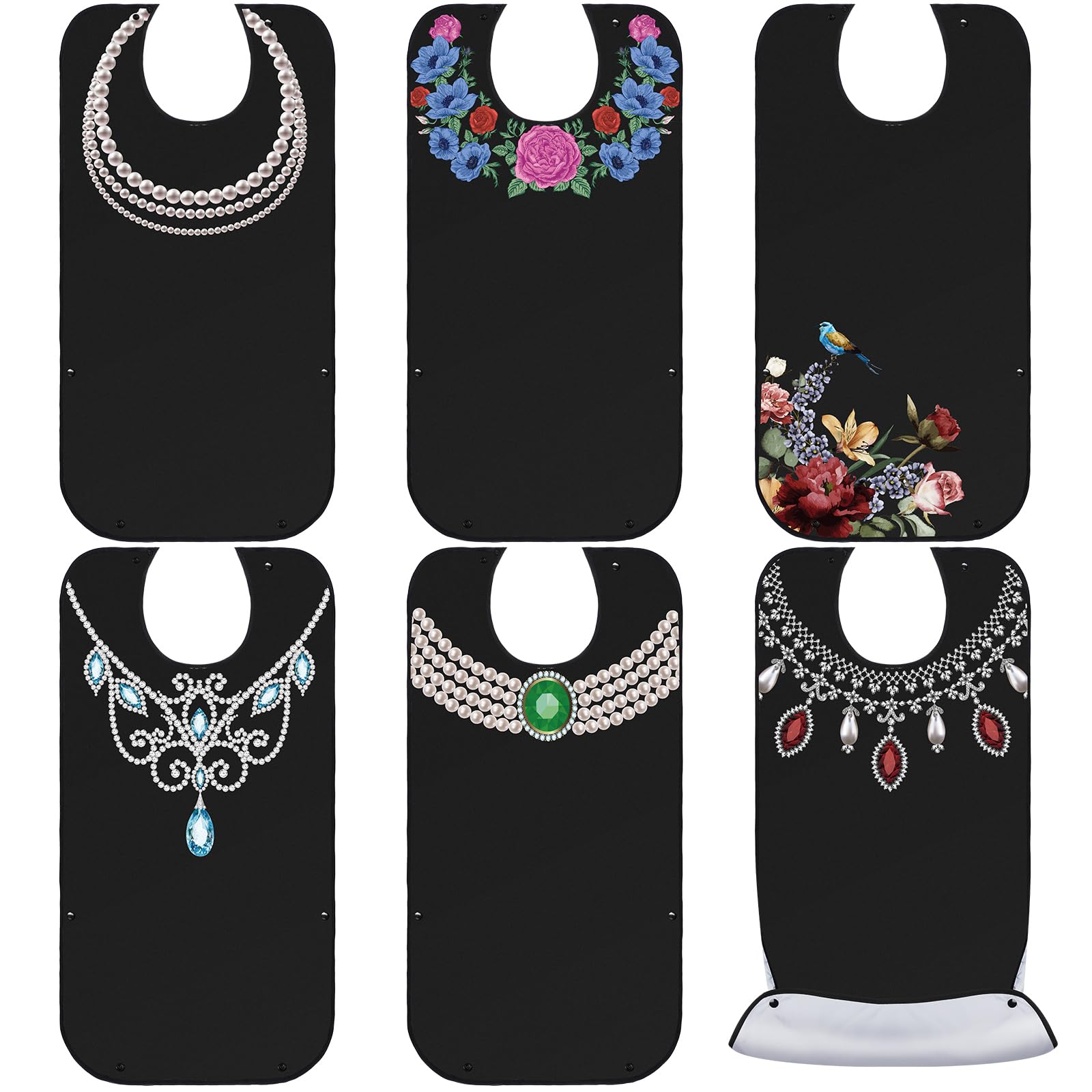 Janmercy 6 Pcs Adult Bibs for Women Washable Waterproof Bibs for Adults Clothing Protectors for Eating with Crumb Catcher Reusable Senior Elderly