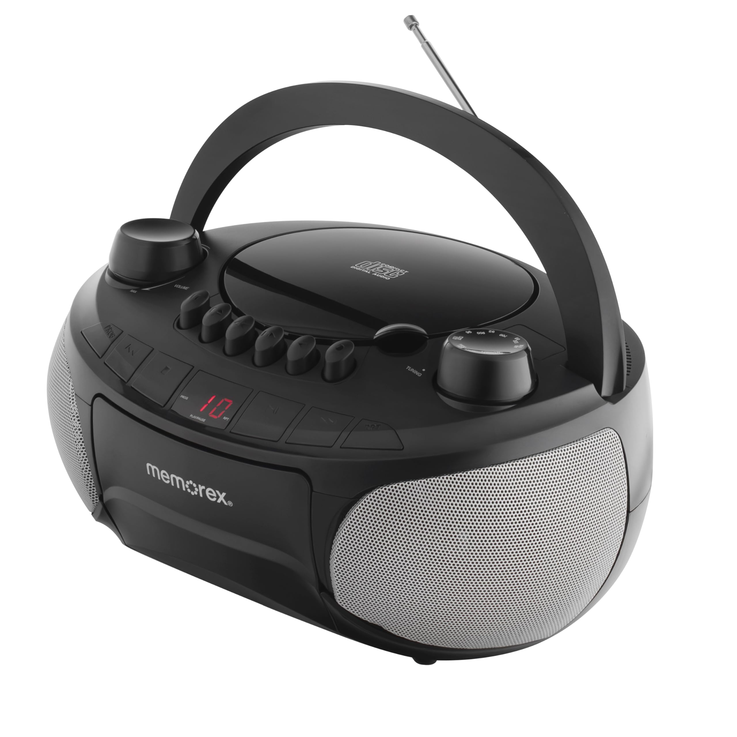 Memorex AM/FM Top Loading CD Player | Portable Stereo with Programmable Memory | Auxiliary Input and LED Display (Black, with Cassette Player)