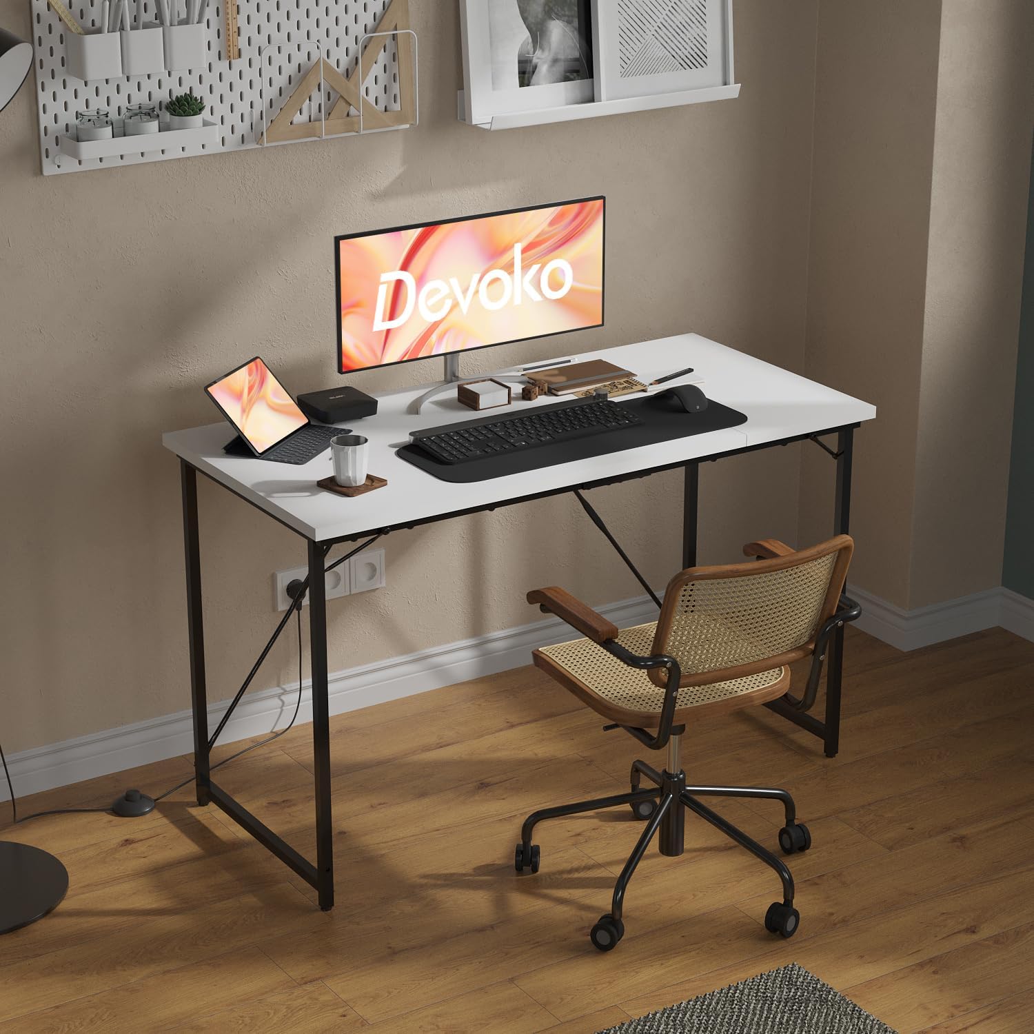 Devoko Escritorio pequeño para Ordenador, 100 x 50 x 73 cm Escritorio, Mesa de Oficina en casa, Escritorio para Ordenador portátil, Mesa de Diseño Industrial Blanco