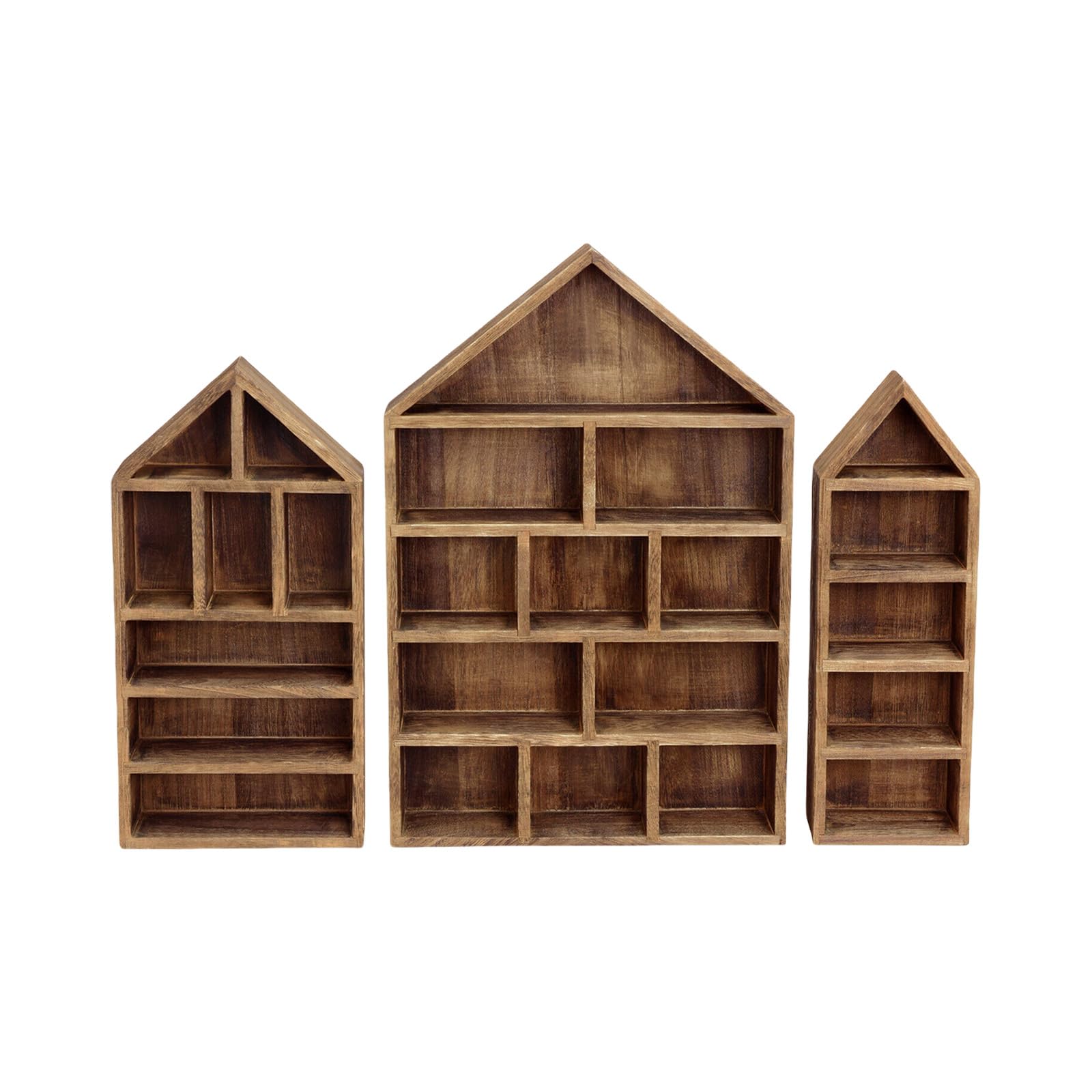 Tsophreniq 3Piece Wall Mounted Display Shelves Set Wooden Curios Cabinets for Miniature Figures Dustproof Storage Holders Shadows Cubby Boxes Set